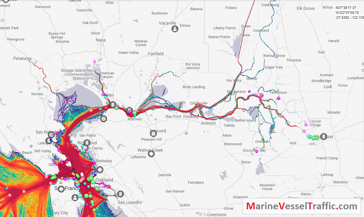 Live Marine Traffic, Density Map and Current Position of ships in SAN JOAQUIN RIVER